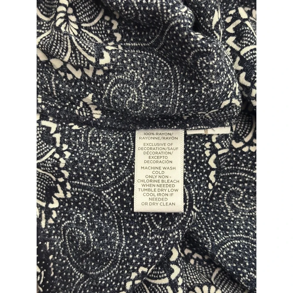 LOFT Ann Taylor Navy Floral Crochet Lace Tassel Tie Blouse Top Small - Picture 5 of 5